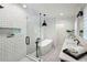 Luxurious bathroom with a soaking tub, walk-in shower, and modern fixtures at 1168 Mclynn Ne Ave, Atlanta, GA 30306