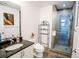 Modern bathroom featuring a glass shower, granite counters, and stylish fixtures at 270 17Th Nw St # 3804, Atlanta, GA 30363