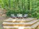 Backyard deck with outdoor seating overlooks a lush and private forested landscape at 1625 Clark Lake Nw Dr, Acworth, GA 30102