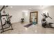 Basement home gym featuring modern exercise equipment and a mirrored wall for a complete workout experience at 390 Hembree Rd, Roswell, GA 30075