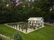 Picturesque greenhouse surrounded by garden beds and lush greenery at 390 Hembree Rd, Roswell, GA 30075