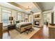 Tranquil main bedroom with a fireplace, hardwood floors, and large windows with shutters at 390 Hembree Rd, Roswell, GA 30075