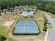 Enjoy this aerial view of the community featuring two tennis courts with pristine surfaces for recreational enjoyment at 178 Crestbrook Way, Dallas, GA 30157