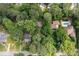 Aerial view of a house with a pool and surrounded by lush trees, showcasing its private setting at 998 Northrope Ne Dr, Atlanta, GA 30324