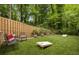Backyard featuring a green lawn, seating area, landscaping, and a wooden fence at 1143 Brookhaven North Cir, Brookhaven, GA 30319