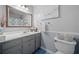 A gray toned bathroom with a large mirror, white sink, and decorative accents at 2095 Gherry Dr, Austell, GA 30106