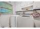 Bright laundry room with updated appliances, white cabinets, storage shelves, and natural light at 2095 Gherry Dr, Austell, GA 30106