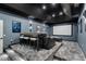 Home theater with tiered seating, a large screen, and a dark color scheme at 330 Longvue Ct, Johns Creek, GA 30097