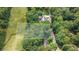 Aerial view of a treed lot showing the proximity to a home and its private backyard pool at 1526 Oakleaf Dr, Auburn, GA 30011