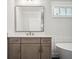 New bathroom with a marble countertop vanity and square mirror at 202 Dawson Dr, Woodstock, GA 30188