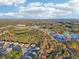 Wide aerial shot of neighborhood homes surrounded by mature trees under a blue sky with white clouds at 382 Daffodil Dr, Temple, GA 30179