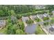 A beautiful neighborhood is seen from an aerial view showcasing homes with mature trees and manicured lawns at 2040 Bloomfield Ct, Cumming, GA 30041
