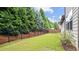 Large fenced backyard featuring a row of evergreen trees at 2040 Bloomfield Ct, Cumming, GA 30041