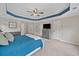 Large main bedroom featuring a gray color scheme, a ceiling fan, and ample closet space at 3260 Caney Creek Ln, Cumming, GA 30041