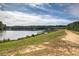 Scenic lake view with a grassy bank and wooded shoreline under a partly cloudy sky at 2409 Malster Ln, Lawrenceville, GA 30043
