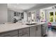 Bright kitchen boasts gray cabinets, stainless steel appliances, and a large island with seating at 623 Brennan Dr, Decatur, GA 30033