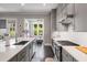 Spacious kitchen features gray cabinets, quartz countertops, and stainless steel appliances at 623 Brennan Dr, Decatur, GA 30033