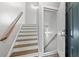 Bright staircase with painted risers and wooden handrail leading to a side door at 2766 Wander Ln, Alpharetta, GA 30022
