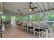 Spacious screened-in porch with a dining area, ceiling fans, and views of the lush greenery for outdoor relaxation at 792 Mimosa Se Dr, Marietta, GA 30060