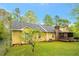 Backyard of a yellow home featuring a screened porch at 4050 Old Fairburn Rd, Atlanta, GA 30349