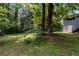 Spacious backyard with lush lawn, mature trees, and a glimpse of the back entrance at 553 Collingwood Dr, Decatur, GA 30032