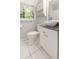 Cozy bathroom with vessel sink, white vanity, gray countertop, white toilet and light-filled window at 553 Collingwood Dr, Decatur, GA 30032