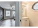 Modern half bathroom connected to bonus room with an updated vanity at 3553 Lakeview Dr, Rex, GA 30273