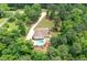 Aerial view of a beautiful property with a long driveway and a backyard featuring a pool and patio area at 7131 Ridge Rd, Hiram, GA 30141