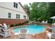 Backyard features a pool with waterfall, patio seating, and lush greenery at 7131 Ridge Rd, Hiram, GA 30141