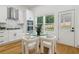 Eat-in kitchen with stainless steel appliances, white cabinets, and bright view to the backyard at 1129 Victory Sw Dr, Atlanta, GA 30310