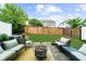 Private backyard with a green lawn, a patio set, and a fire pit at 3504 Castleberry Village Cir # 36, Cumming, GA 30040