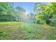 Large backyard featuring mature trees and a lush, green lot on a sunny day at 4457 Lincoln Jones Rd, Ellenwood, GA 30294