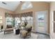 Cozy sitting room offers a tranquil space with comfortable seating and views of the landscaped yard at 5250 Villa Lake Ct, Suwanee, GA 30024