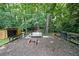 This backyard features an entertainment area with a TV, fire pit and storage for wood at 2394 Burch Ne Cir, Brookhaven, GA 30319