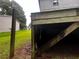View under the elevated home featuring exposed support beams at 5568 Bradley Cir, Lithonia, GA 30038