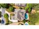 Aerial view of a stunning home with a lush green landscape, a pool, and a circular driveway at 8295 St Marlo Fairway Dr, Duluth, GA 30097
