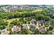 Community aerial view showcasing beautiful homes nestled among lush green trees and a scenic golf course at 8295 St Marlo Fairway Dr, Duluth, GA 30097
