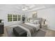 Spacious main bedroom with tray ceiling, ceiling fan, large window and ensuite bathroom at 554 Grand Ashbury Ln, Sugar Hill, GA 30518