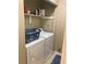 Functional laundry area equipped with modern washer and dryer and blue basket at 5570 Chemin De Vie, Atlanta, GA 30342