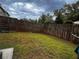 Fenced backyard with grass, trees, and a cloudy sky at 2778 Wild Laurel Ct, Norcross, GA 30071
