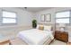 Neutral bedroom with panel molding, a bed, two windows and wooden nightstand at 256 Indian Trl, Marietta, GA 30068