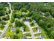 Aerial view of the neighborhood featuring mature trees and landscaping at 6328 Wellington Ct, Douglasville, GA 30134