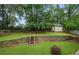 Spacious backyard featuring a lush lawn, mature trees, and a shed for storage at 735 Waterbrook Ter, Roswell, GA 30076