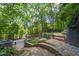 Multi-tiered backyard with stone steps and landscaping, offering a private outdoor retreat at 6305 River Chase Cir, Atlanta, GA 30328