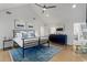 Stylish bedroom with a vaulted ceiling, blue accents, and modern furniture at 6305 River Chase Cir, Atlanta, GA 30328