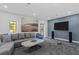 Modern living room with gray sofa, blue accent chair, and large landscape art piece at 6305 River Chase Cir, Atlanta, GA 30328