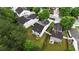 Aerial view of homes showcasing backyards with green trees at 176 Silver Fox Trl, Dallas, GA 30157