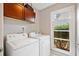 Laundry room with washer, dryer and backyard view at 4780 Agate Dr, Johns Creek, GA 30022