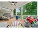 Covered patio with striped furniture and lush green trees, perfect for relaxation at 1045 Endeavour Ct, Marietta, GA 30064