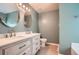 Recently renovated bathroom with double vanity, new fixtures, modern lighting, and stylish design at 3404 Bodiford Path Path, Powder Springs, GA 30127